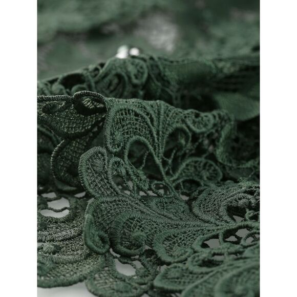 Floral Lace Shrug Wedding Guest Cap Sleeve Sheer Bolero Cardigan Dark Green - Picture 5 of 6